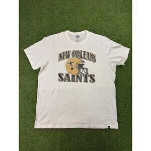 47 Brand New Orleans Saints T-Shirt White XXL Mens‎ NFL Graphic Tee Distressed